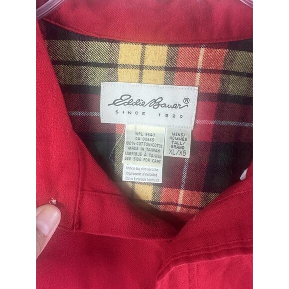 Eddie Bauer Men's XL Heavy Cotton Red Button Up Flap Front Pockets Cottagecore - Picture 3 of 11